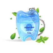 ISO Approved Mint Flavor Oral Hygiene 10m Tooth Shape Keychain box Flosser Dental Floss Pack of 7 colors