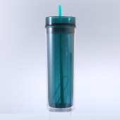 High-value double-layer plastic cup frosted rubber paint creative water cup 16OZ straight straw cup