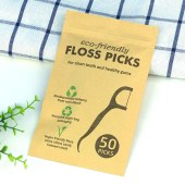 Biodegradable Bag Eco Bamboo Charcoal Tooth Care Stick Disposable Toothpick Ultra Fine Flosser Dental Floss Pick 50 pcs/bag