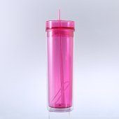 High-value double-layer plastic cup frosted rubber paint creative water cup 16OZ straight straw cup