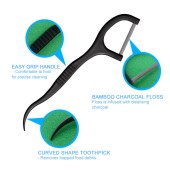 Refill Natural Bamboo Charcoal Flosser Toothpick Dental Floss Pick Flat Line