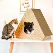 Triangle Foldable cat house Cardboard cat scratcher pet house Cat Scratching pad for large cats