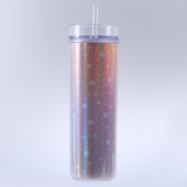 High-value double-layer plastic cup frosted rubber paint creative water cup 16OZ straight straw cup