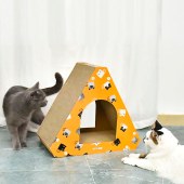 Triangle Foldable cat house Cardboard cat scratcher pet house Cat Scratching pad for large cats