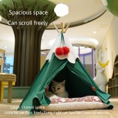 Christmas Tree Inspired Cotton Cat Teepee Bed | Spacious & Stable Triangular Structure Pet Tent | Warm Cozy Shelter with Soft Cushion for Cats | Pre-Assembled Holiday Themed Cat House for Deep Sleep