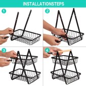 Hot Sale vegetable rack kitchen metal fruit storage basket 2 tier black metal vegetable storage basket