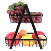 Hot Sale vegetable rack kitchen metal fruit storage basket 2 tier black metal vegetable storage basket