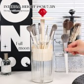 Makeup Brush Holder with Lid Cosmetic Tools Organizer 360 Rotating Waterproof Dust-proof Brushes Storage for Vanity Transparent