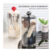 Makeup Brush Holder with Lid Cosmetic Tools Organizer 360 Rotating Waterproof Dust-proof Brushes Storage for Vanity Transparent