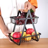 Hot Sale vegetable rack kitchen metal fruit storage basket 2 tier black metal vegetable storage basket