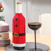 Christmas Red Knitted Wine Bottle Sleeve Wool Champagne Cover Home Restaurant Kitchen Dress Up Props Festival Gift Bag Supplies