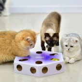 Cat Toys Busy Box Automatic Feather Pop Out Hide in Holes Box Toy Mice Whack-A-Mole Teaser Toy for Indoor Cats