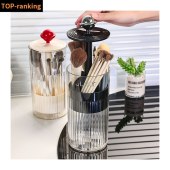 Makeup Brush Holder with Lid Cosmetic Tools Organizer 360 Rotating Waterproof Dust-proof Brushes Storage for Vanity Transparent