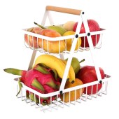 Hot Sale vegetable rack kitchen metal fruit storage basket 2 tier black metal vegetable storage basket