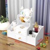 Multifunctional Wood Luxury white round mirror nordic cosmetic storage box makeup organizer with cat ears with Mirror