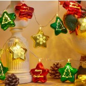 Hot sale Star Ball Shaped Decorative Hanging String Solar Light Pendant Christmas Tree Decoration Led Hanging Lights