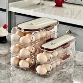 Kitchen Auto 4 Tiers Plastic Organizer Egg Rack Container Storage Organizer Dispenser Holder Roller Box For Refrigerator Fridge