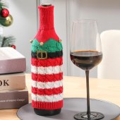 Christmas Red Knitted Wine Bottle Sleeve Wool Champagne Cover Home Restaurant Kitchen Dress Up Props Festival Gift Bag Supplies