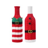 Christmas Red Knitted Wine Bottle Sleeve Wool Champagne Cover Home Restaurant Kitchen Dress Up Props Festival Gift Bag Supplies