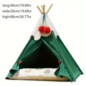 Christmas Tree Inspired Cotton Cat Teepee Bed | Spacious & Stable Triangular Structure Pet Tent | Warm Cozy Shelter with Soft Cushion for Cats | Pre-Assembled Holiday Themed Cat House for Deep Sleep