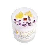 Eco-friendly Scented Candles Custom Gemstone Crystal Infused Chakra Frosted Vessel Soy Wax Healing Wooden Wick Candle