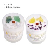 Eco-friendly Scented Candles Custom Gemstone Crystal Infused Chakra Frosted Vessel Soy Wax Healing Wooden Wick Candle