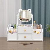 Multifunctional Wood Luxury white round mirror nordic cosmetic storage box makeup organizer with cat ears with Mirror