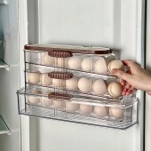 Kitchen Auto 4 Tiers Plastic Organizer Egg Rack Container Storage Organizer Dispenser Holder Roller Box For Refrigerator Fridge