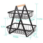 Hot Sale vegetable rack kitchen metal fruit storage basket 2 tier black metal vegetable storage basket