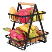 Hot Sale vegetable rack kitchen metal fruit storage basket 2 tier black metal vegetable storage basket