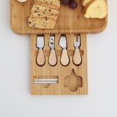 Environmental Bamboo Cheese Board and Knife Set Large deli Board and Cheese Plate - Premium restaurant knife and fork plate set