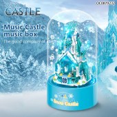 Princess castle building blocks creative toy assembly music box model set pink blue