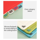 Four Color Raw Cooked Kitchen Classification Cutting Board 4 in 1 Plastic Kitchen Cutting Board Set with Storage Stand