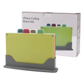 Four Color Raw Cooked Kitchen Classification Cutting Board 4 in 1 Plastic Kitchen Cutting Board Set with Storage Stand