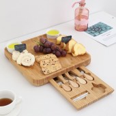 Environmental Bamboo Cheese Board and Knife Set Large deli Board and Cheese Plate - Premium restaurant knife and fork plate set